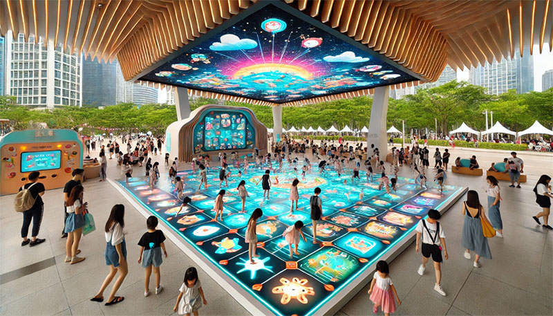 LED-interactive-floor-tiles-application-city-square LED-Interactive-Floor-Fliesen-Anwendungs-City-Square